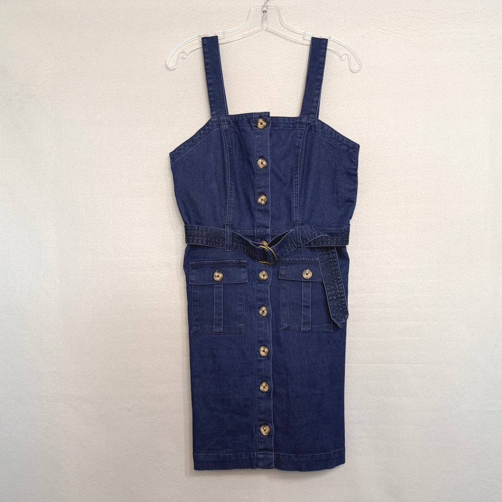 Derek Heart Denim Button Mini Sundress Womens Size L Belted Y2K Coastal‎ Cowgirl